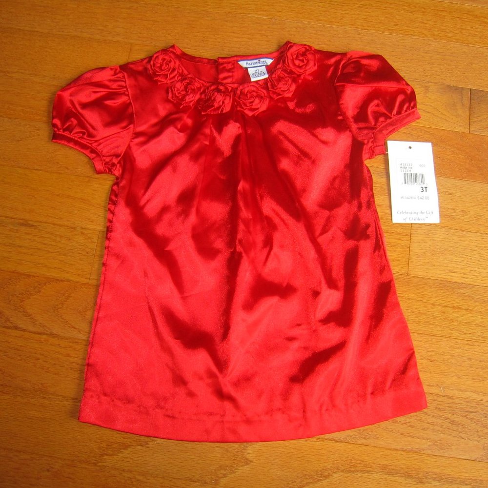 New Hartstrings 3T Red Satiny Shirt Rosette detail